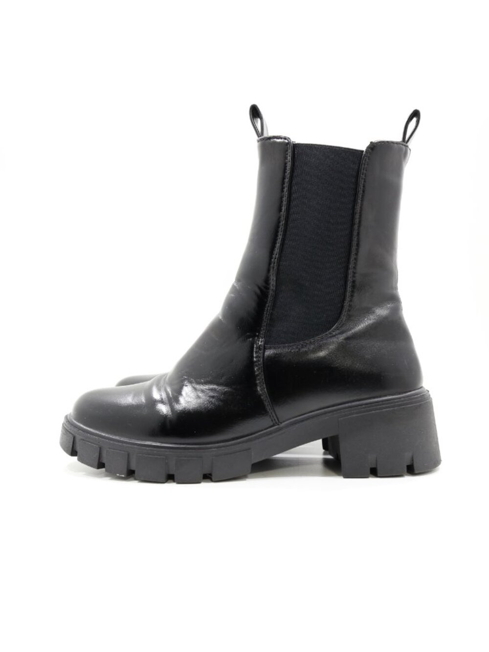 Qupid Renley Black Faux Leather Chunky Combat Chelsea Boots - 8